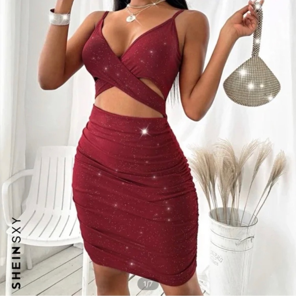 Shein Red Sparkly Mini Dress Women